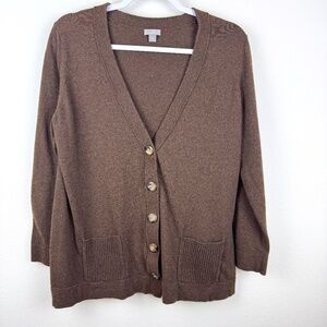 J. JILL Basic V Neck Brown Button Cardigan Business Casual Autumn / Size Large